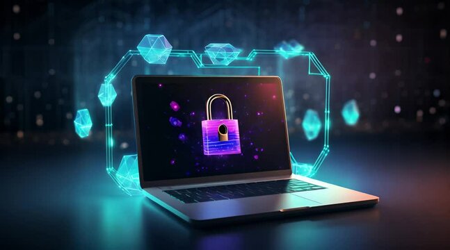 lock on laptop screen. Digital data security concept