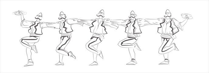 Albania, Kosovo men folk dance with traditional dress, drawing colors