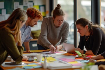 Fototapeta premium Teamwork in action. A team of professionals collaborating on a task, brainstorming and solving problems