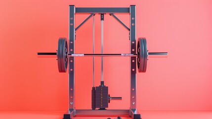 A weight machine stands out against a vibrant pink background