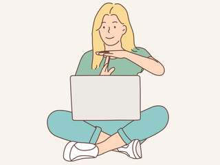 woman sitting working with laptop vector illustration