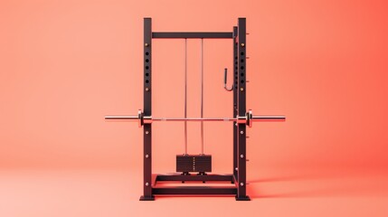 A squat machine in action against a soft pink backdrop