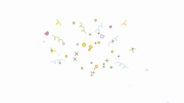 Confetti explosion line 2D animation. Surprise birthday party flat color cartoon 4K video, alpha channel. Event celebrate. Serpentine greeting. Sparkles hearts burst animated item on white background