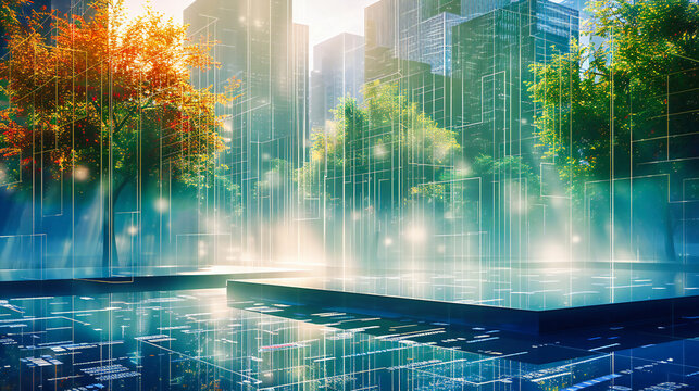 Futuristic cityscape with business and financial growth, integrating digital analysis and global networking concepts - Powered by Adobe