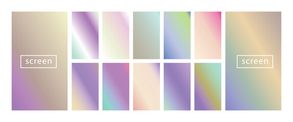 Fototapeta premium Mobile screen lock display collection of colorful backgrounds in trendy neon colors. Modern screen vector design for mobile app. Soft color abstract pastel holographic gradients. Swatches for design