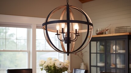 Add a statement light fixture with a unique shape or material like a metal orb pendant or paper lantern