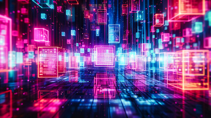 Futuristic abstract concept, showcasing digital technology and cyberspace connectivity in a vibrant, dynamic design