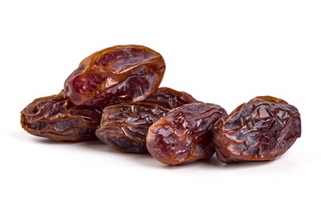 Raw Organic Medjool Dates, isolated on white background.