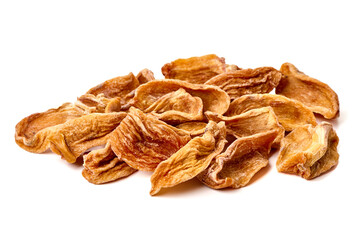 Dried persimmons, close-up, isolated on white background.