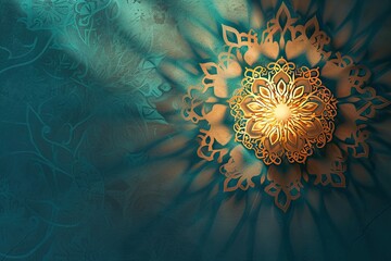 desktop wallpaper background with arabic light of ornament isolated on cyan background 