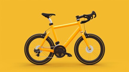 Fototapeta na wymiar Eye-catching yellow bike with black seat against bright yellow background