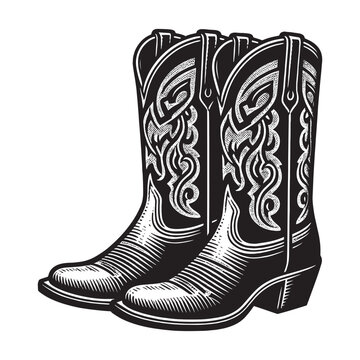 black and white cowboy boots clip art preview