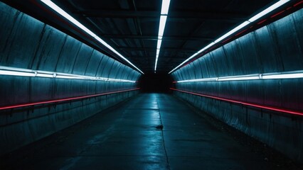 Urban Neon Desolation Futuristic Concrete Tunnel Empty Garage with Neon Glow