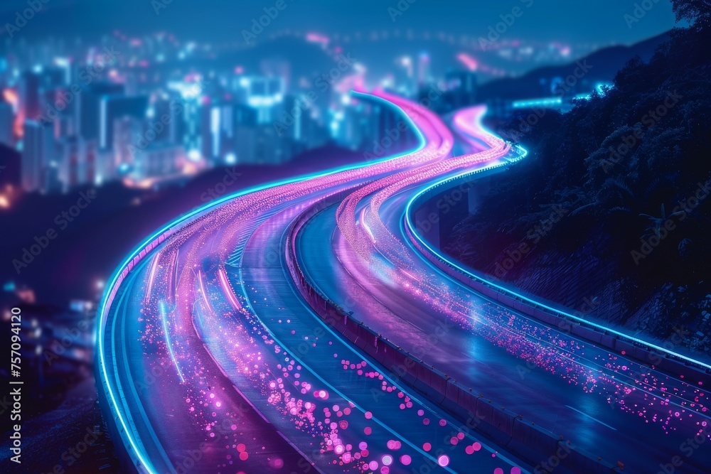 Fototapete The flow of digital information is in the form of a highway. To future abstract technology concept