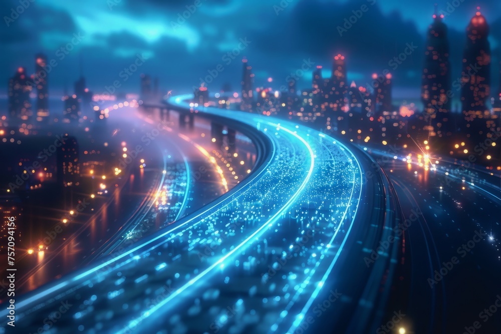 Fototapete the flow of digital information is in the form of a highway. to future abstract technology concept