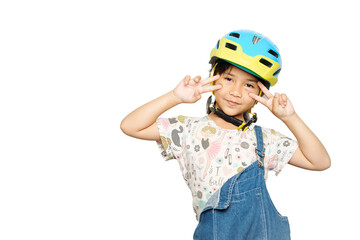 Have fun girl wearing joyful clothes with any expressions 