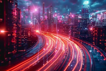 Fototapeta premium The flow of digital information is in the form of a highway. To future abstract technology concept