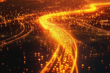 Obraz premium The flow of digital information is in the form of a highway. To future abstract technology concept