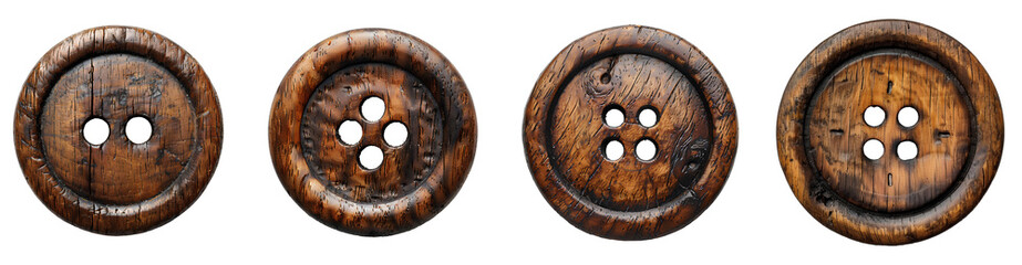 Wooden button set PNG. Wooden 2-hole flat button for sewing and crafts PNG. Wooden button top view isolated. clothing button flat lay PNG