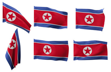 Large pictures of six different positions of the flag of North Korea