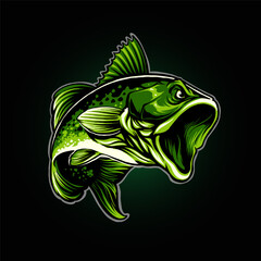 the green largemouth bass fishing illustration vector