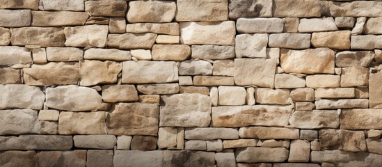 Obraz premium A detailed closeup of a brown stone wall with rectangular bricks showcasing the intricate brickwork and composite material used in the building