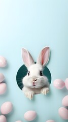 Naklejka na ściany i meble the Easter bunny looks out of the hole