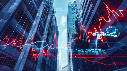 Financial and stock market concept with city skyline, illustrating economic growth and global business trends