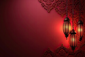 Obraz premium desktop wallpaper background with arabic light of ornament isolated on maroon background 