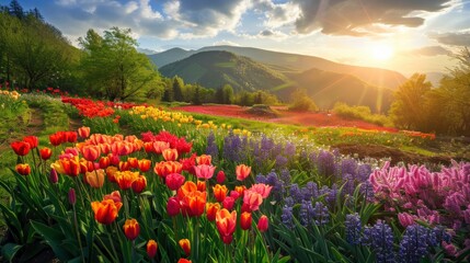 Colorful spring summer landscape background