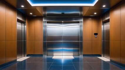  sleek and minimalist elevator lobby in a corporate building