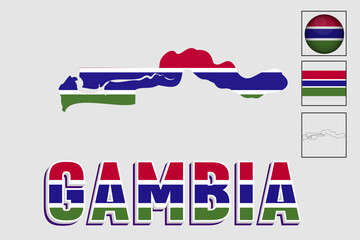 Vector of Gambia map flag with flag set isolated on white background.