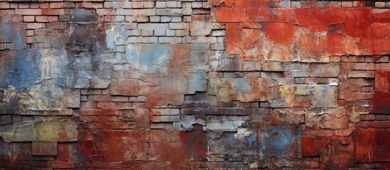 An artistic closeup of a vibrant brick wall, showcasing the intricate details of the brickwork. The building facade is a work of art