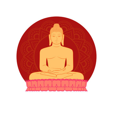 Mahavir sitting statue silhouette with transparent background