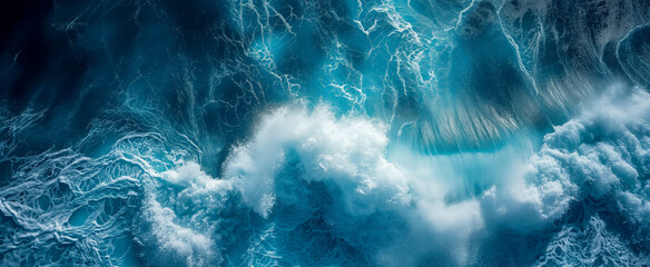 Aerial view of tumultuous deep blue ocean waves - obrazy, fototapety, plakaty