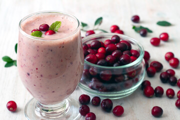 Healthy and tasty cranberry smoothie, fresh cranberry fruit