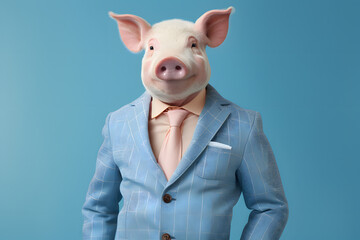 Photo of an anthropomorphic pig in jacket and suit