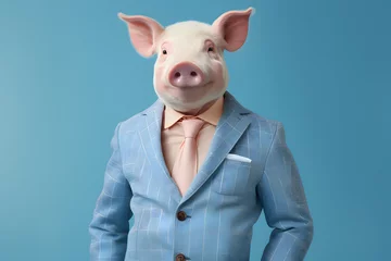 Fotobehang Photo of an anthropomorphic pig in jacket and suit © Oksana