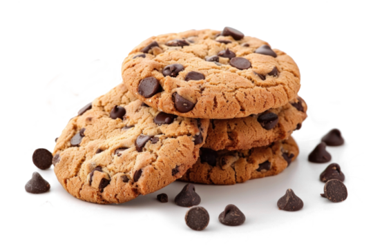 Homemade cookies with chocolate chips on a on transparent background
