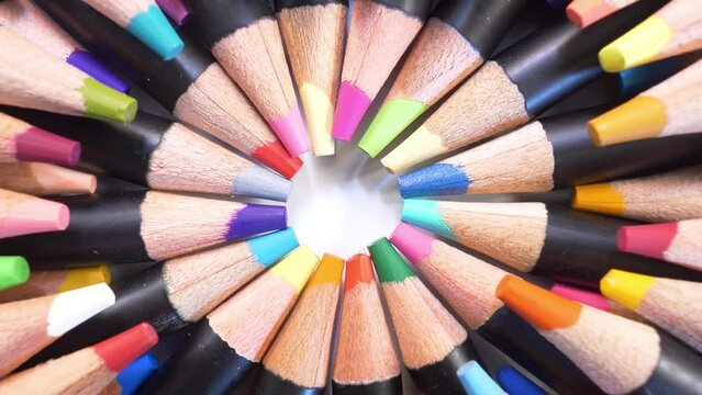 Colorful pencils for drawing. Wooden colored pencils cores close-up