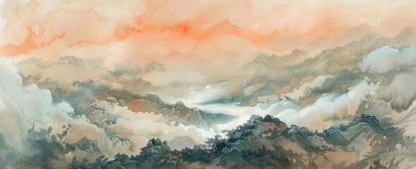Ink and Wash Serenity. Traditional Chinese Landscape Painting.