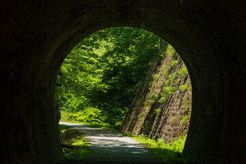 日本の風景・春　新緑のアプトの道　歴史あるトンネル