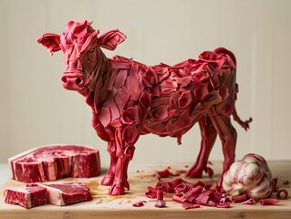 Red Velvet Cow A Sweet and Savory Sculpture Generative AI