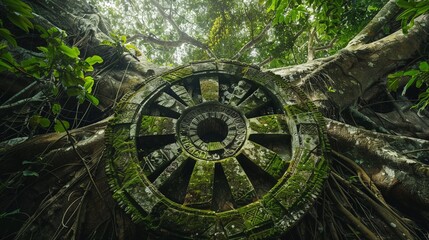 Naklejka premium Close Dharmachakra rainforest canopy