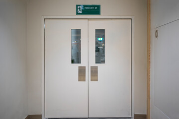 Emergency exit door. Fire exit door for emergency case with alarm for safety protection. Door, Fire Exit Sign, Lock, Emergency Sign, Push Button