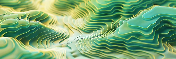 Foto op Canvas Light green and Turquoise Contoured Lines Abstract, Topographical Design, Energetic Background © Natalie Meerson