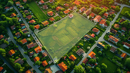 Aerial view of real estate business growth graph.