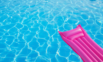 Pink inflatable mattress floating on water surface