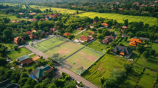 Aerial view of real estate business growth graph.