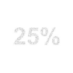 The 25 percent symbol filled with black dots. Pointillism style. Vector illustration on white background